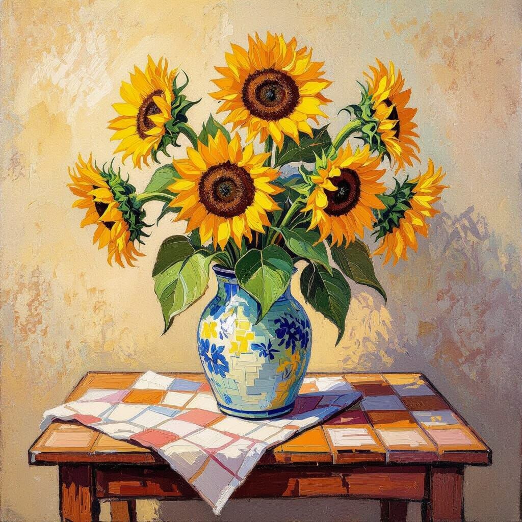 Sunflower Still Life in Van Gogh Style