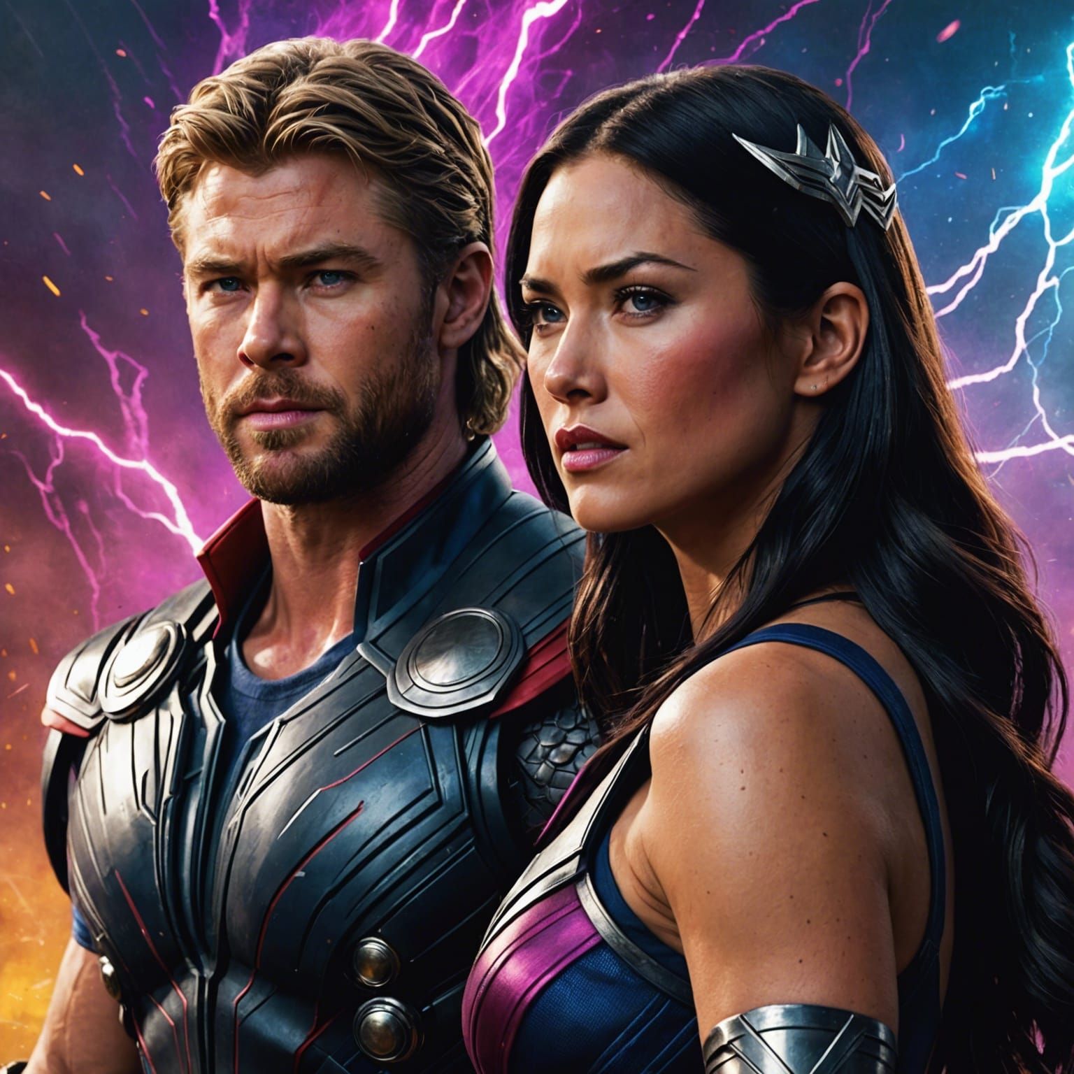 Thor and Psylocke: Hyperrealistic Concept Art