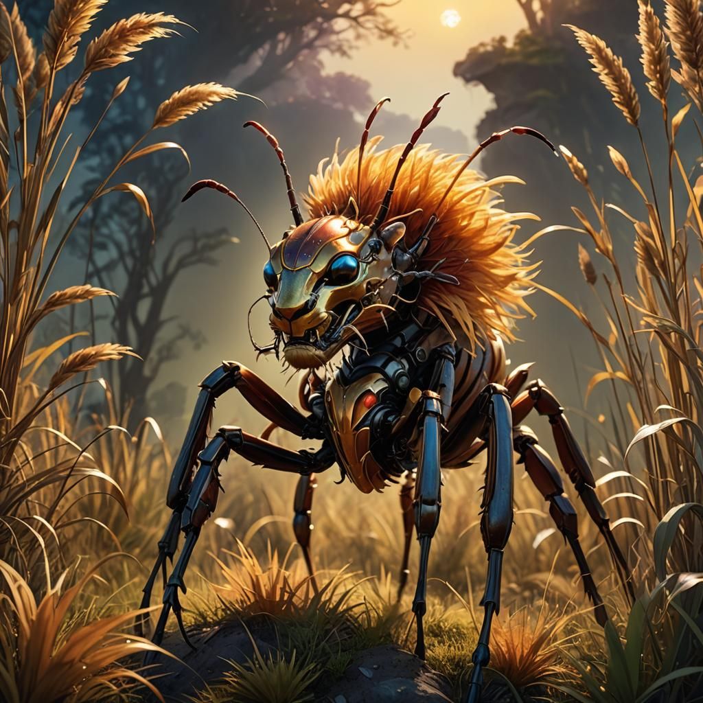 Lion-Ant Hybrid in Mystical Savannah Concept Art