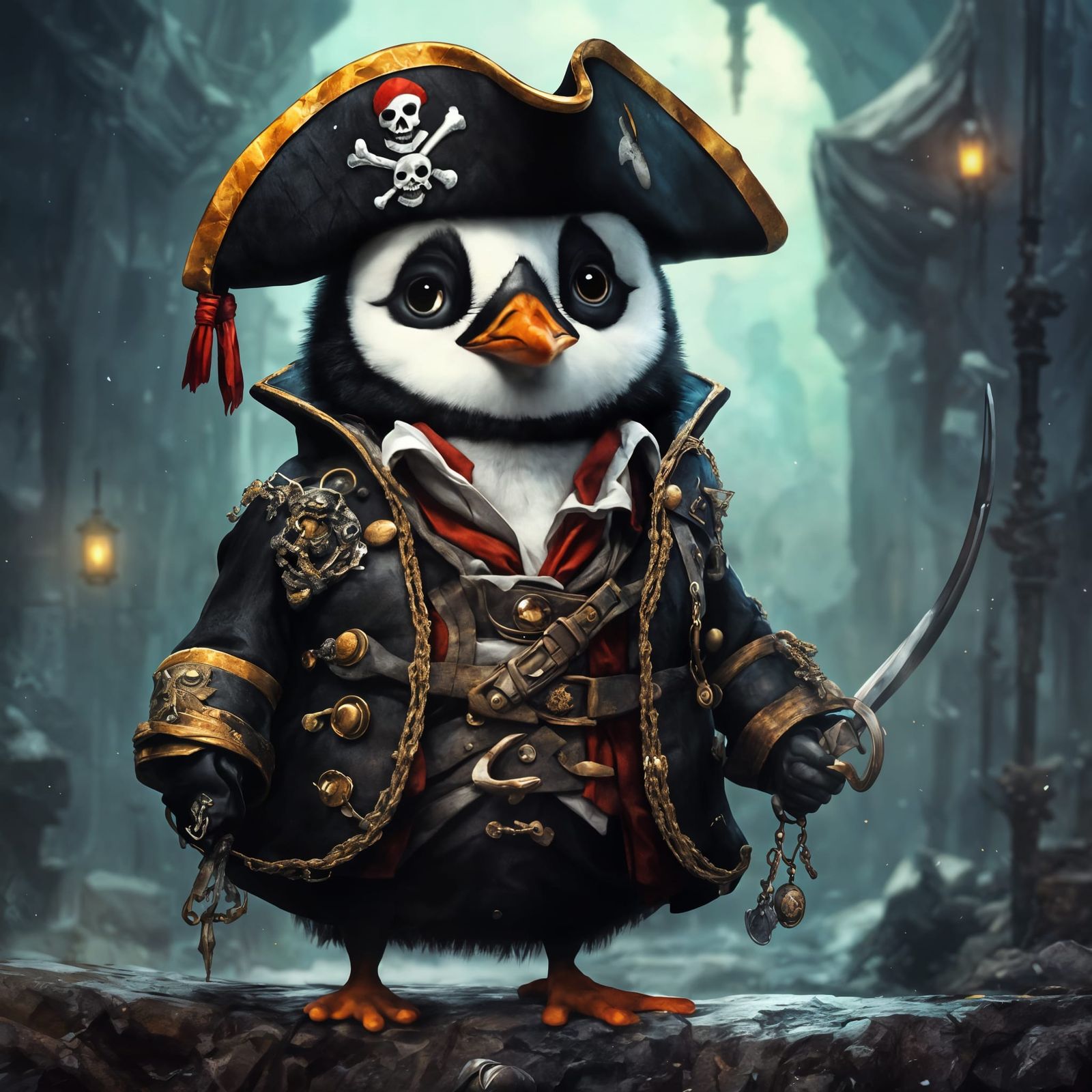 Chibi Pirate Penguin in Detailed 3D Style