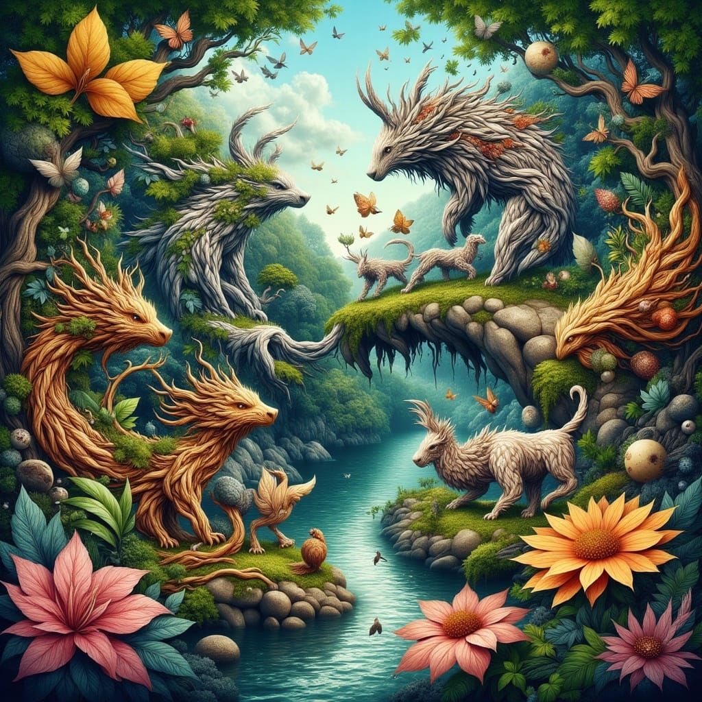 Lush Zoo with Animals in Pop Surrealist Style