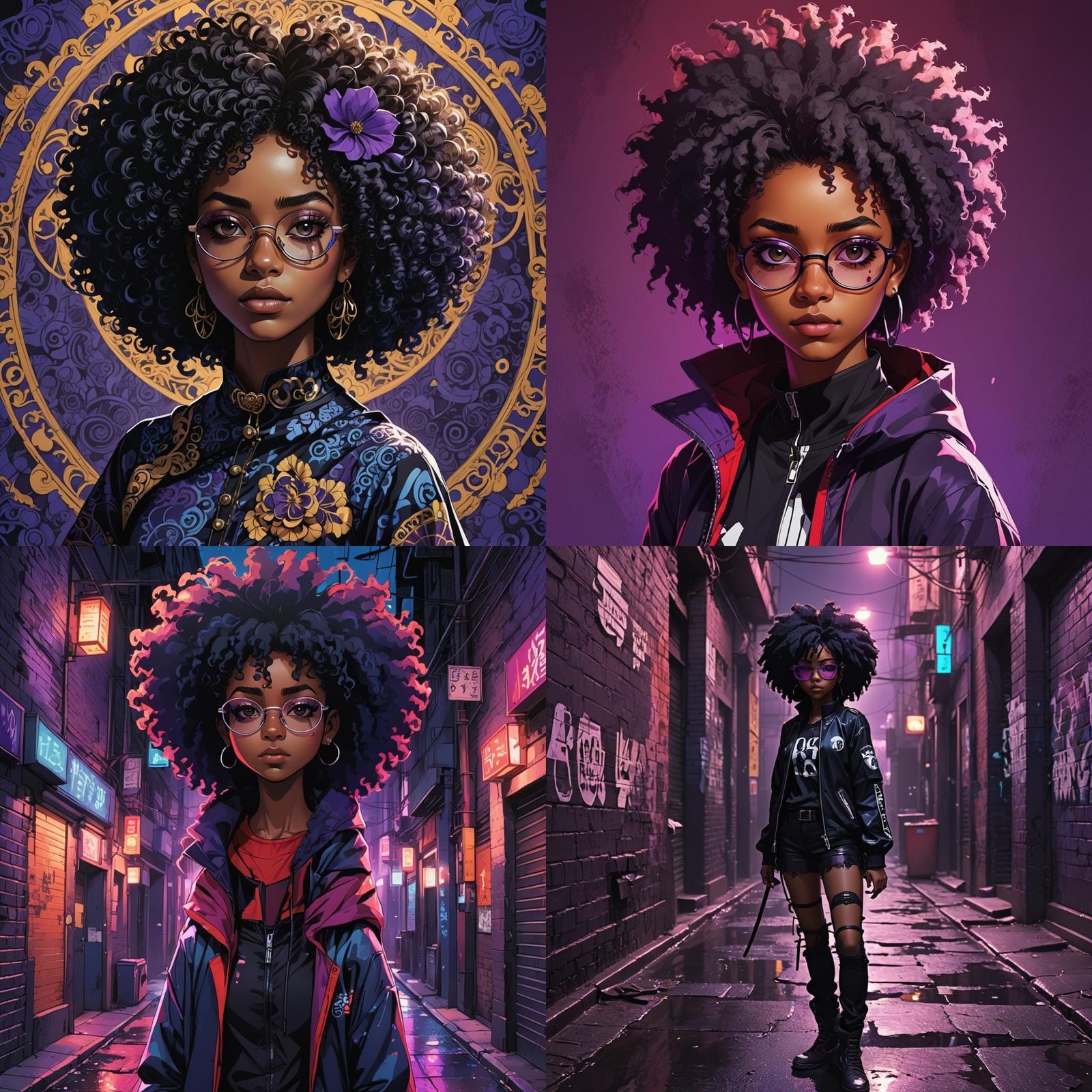 Afro-Gothic Teen in Anime Style