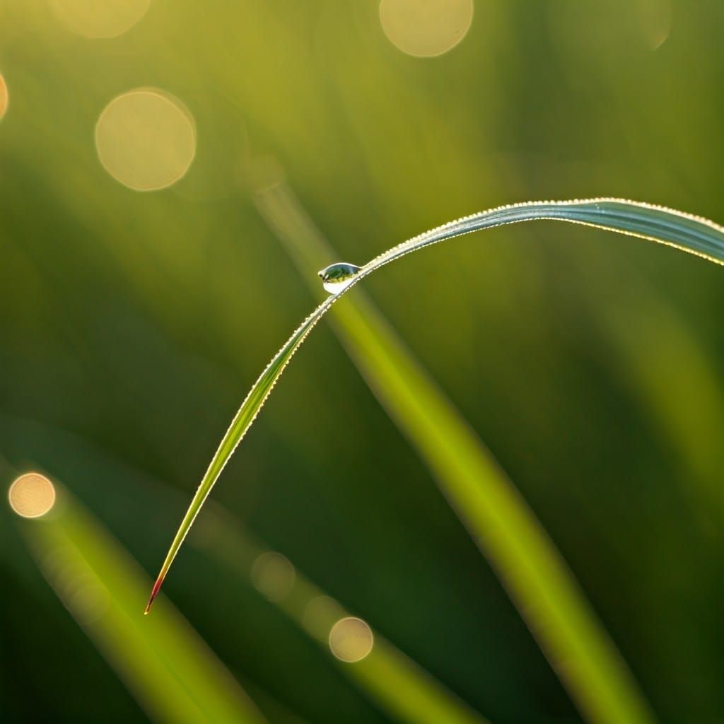 Dewdrop on Grass in Dreamlike Classical Style