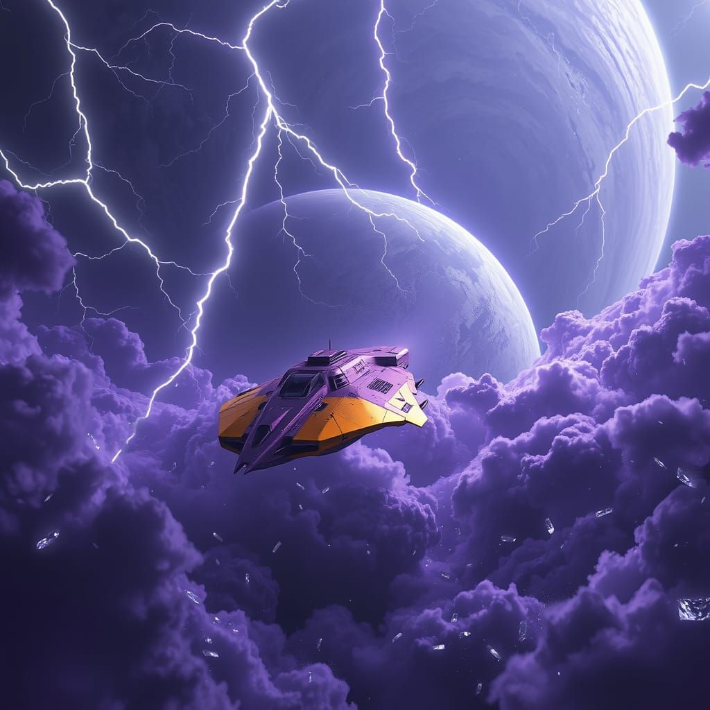 Spaceship in Gas Giant Atmosphere: A Dark Fantasy Scene
