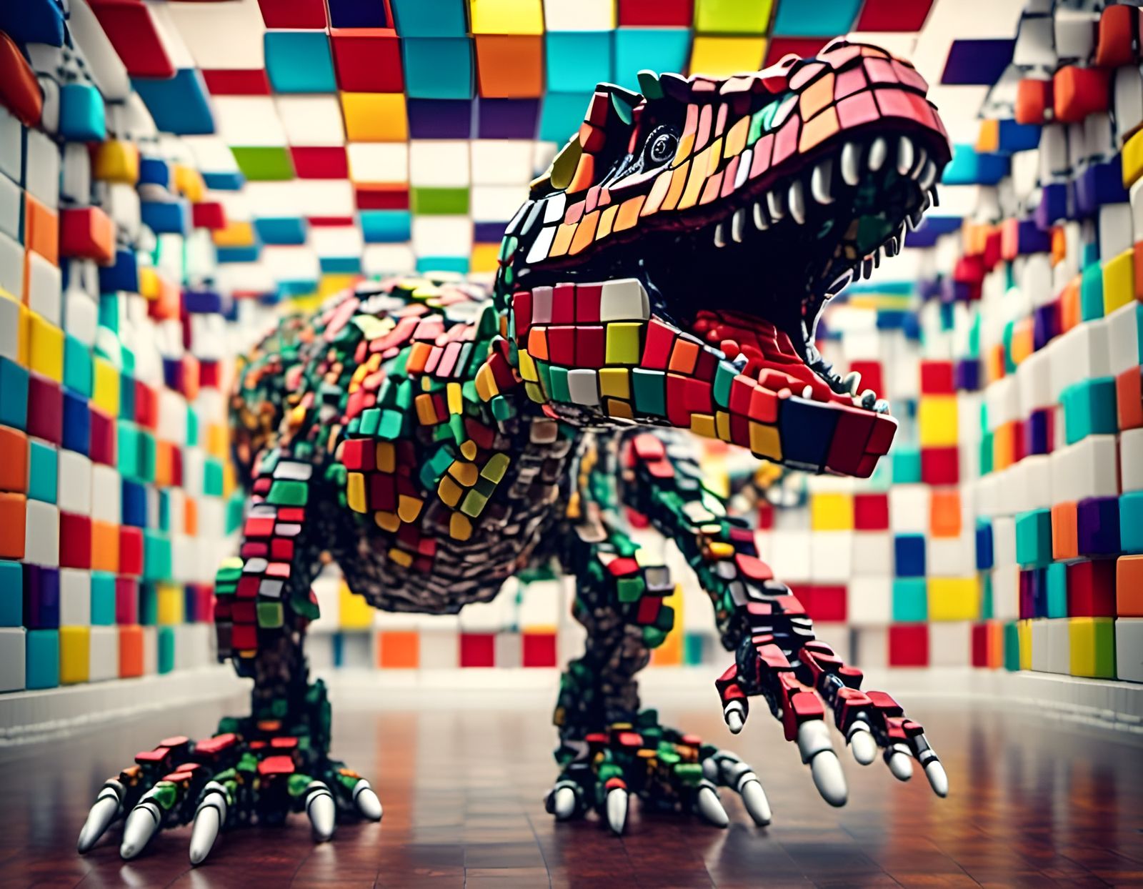Rubik's Cube T-Rex Robot Sculpture