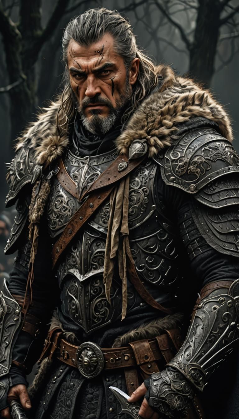 Intimidating Armored Warrior with Fur Cloak