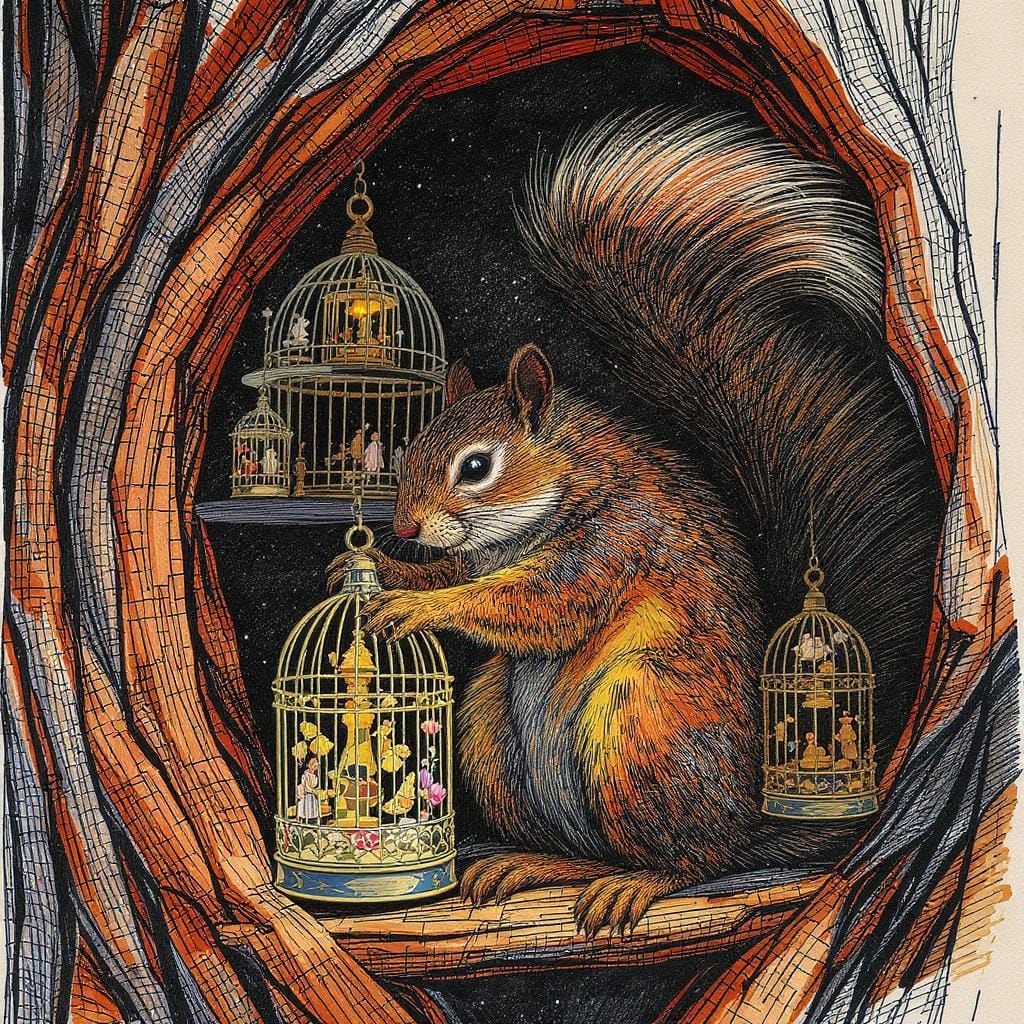 Squirrel's Den: Miniature Worlds in Birdcages