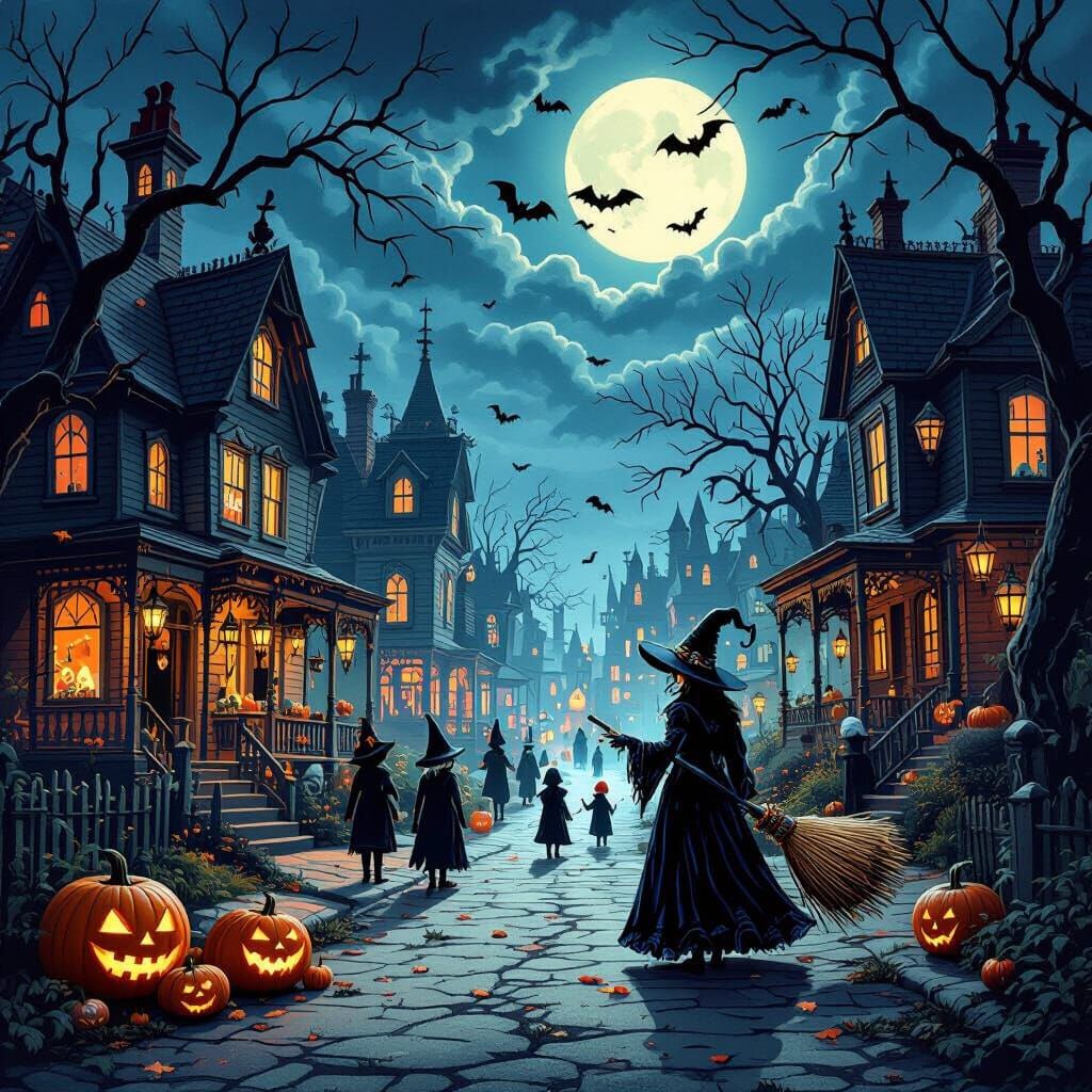 Haunted Halloween Night Illustration with Spooky Details