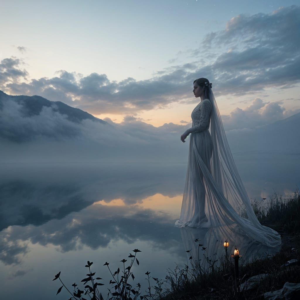 Ethereal Love in Soft Pastels and Deep Blues