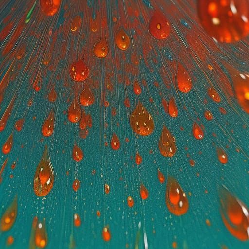 Surreal Orange and Teal Raindrops in Psychedelic Style