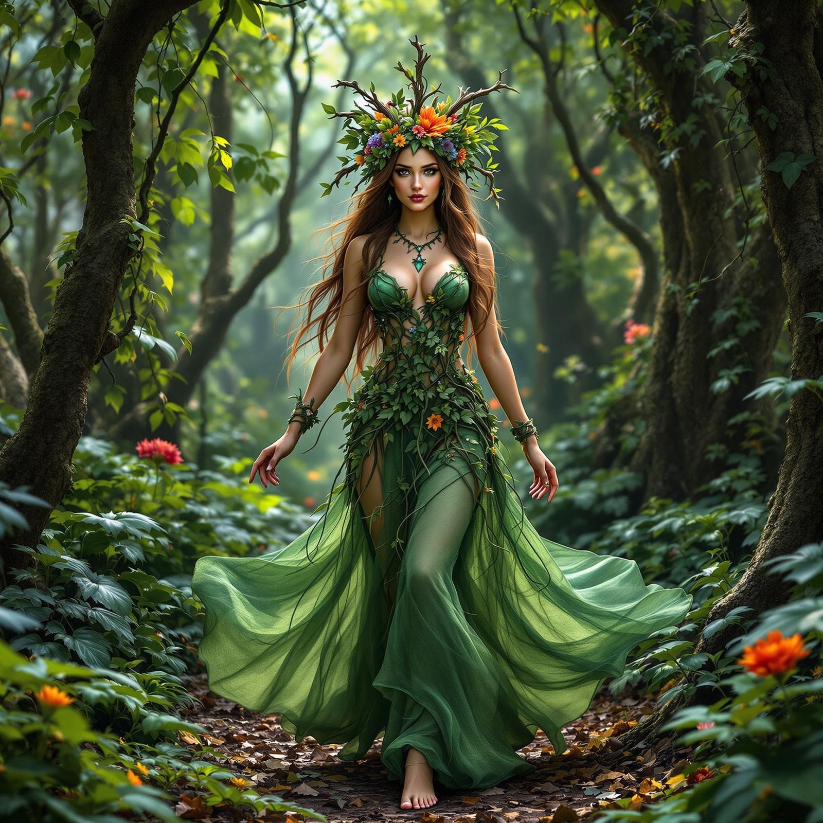 Ethereal Earth Goddess in Mystical Forest