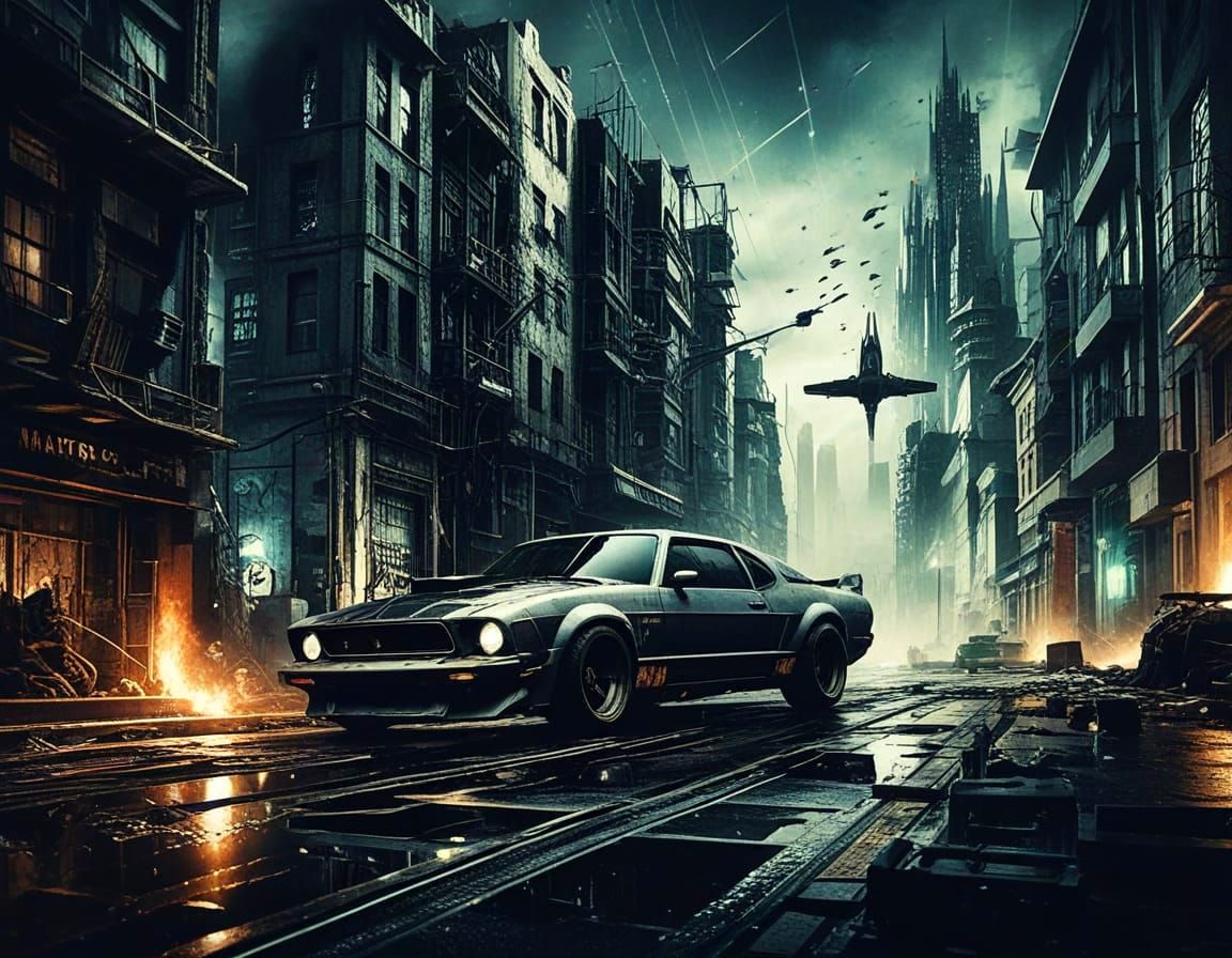 Cyberpunk Apocalypse: Abandoned Car in Desolate Wastes