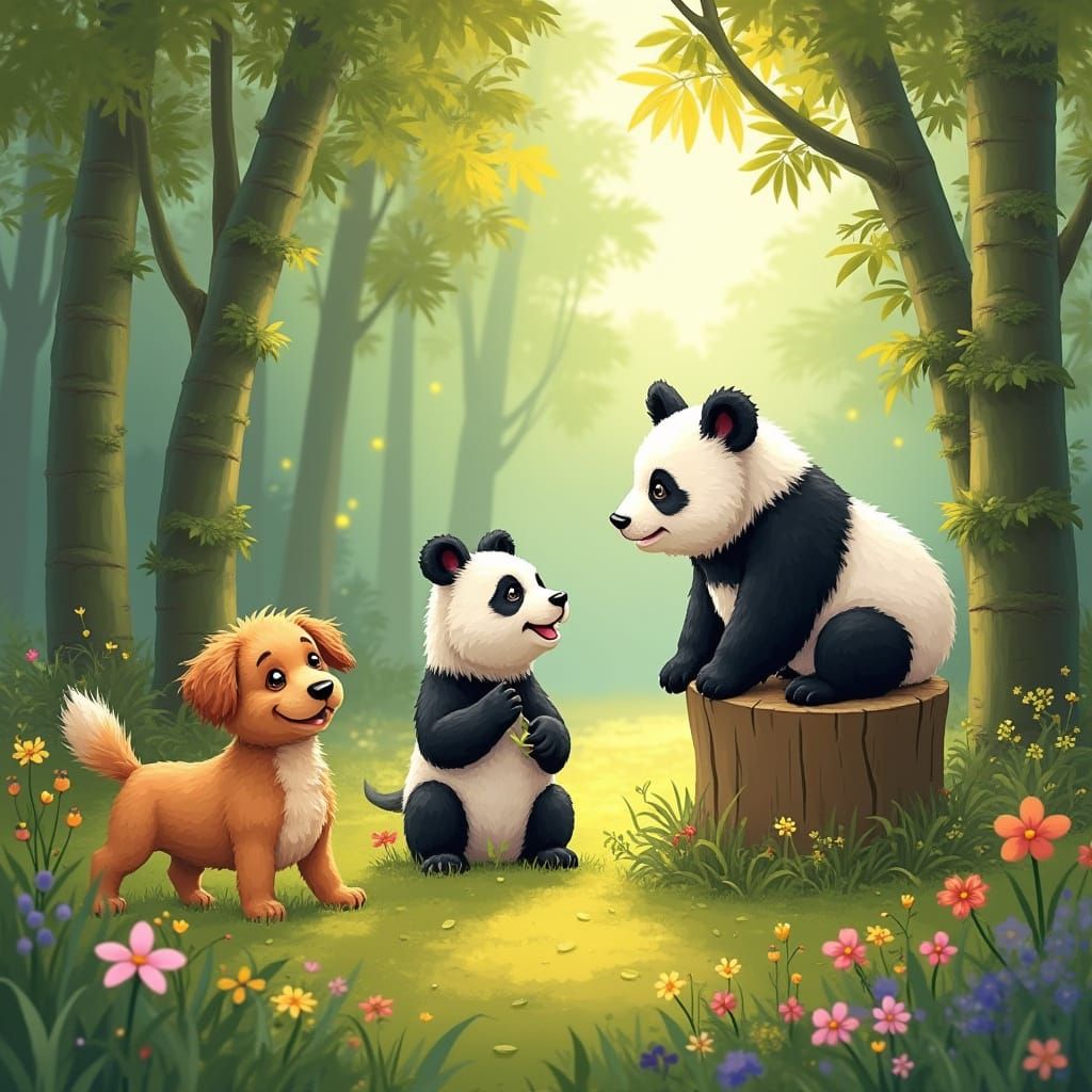 Whimsical Forest Friends in a Vibrant Landscape