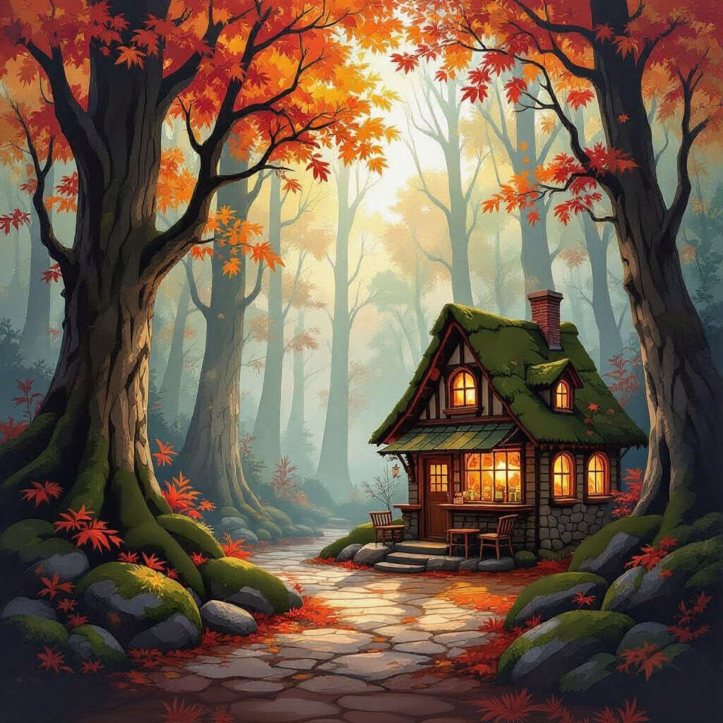 Autumn Forest Cafe Amidst Gnarled Trees
