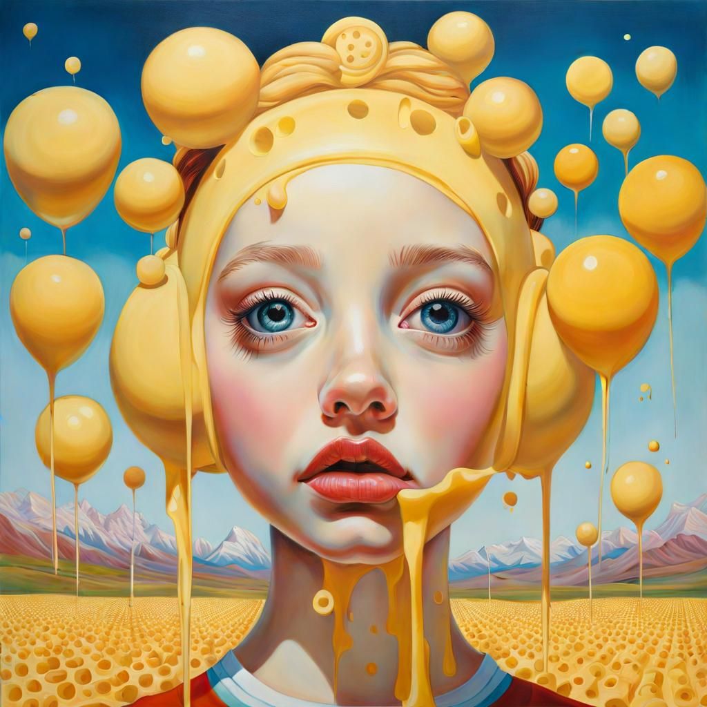 Cheese Girl in Cheesy World: Surreal Portrait