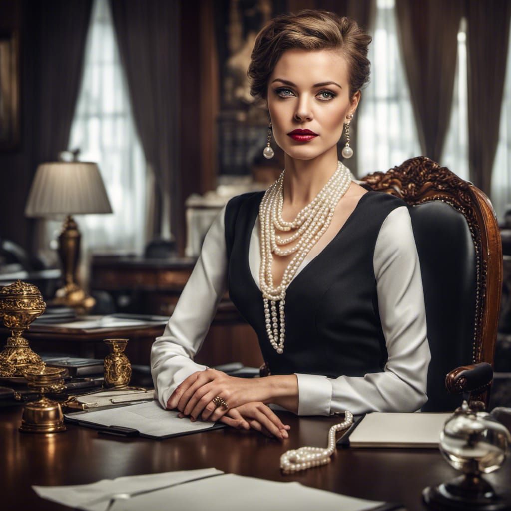 Elegant Woman in Luxurious Office, Hyperrealistic Image