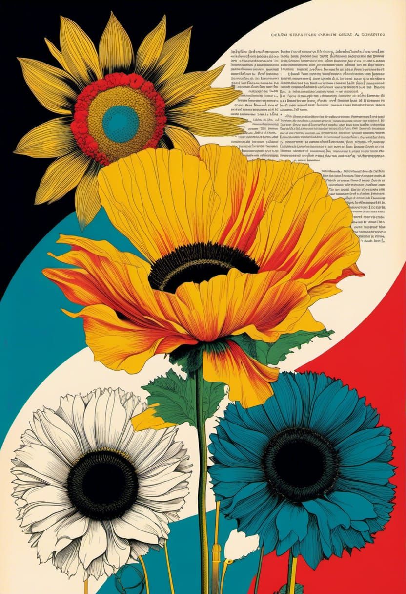 Collage of Hand, Writing and Flowers in Pop Art