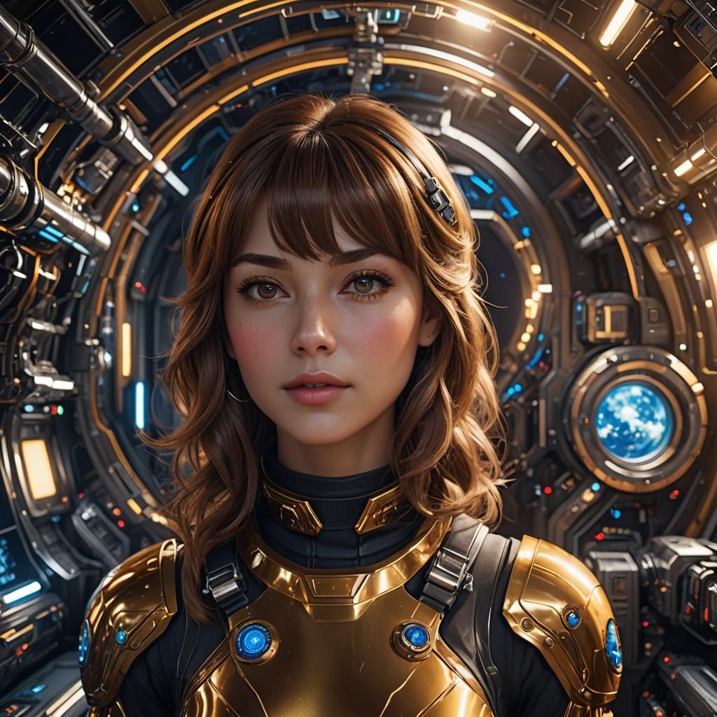 Space Explorer with Golden Hair in 3D