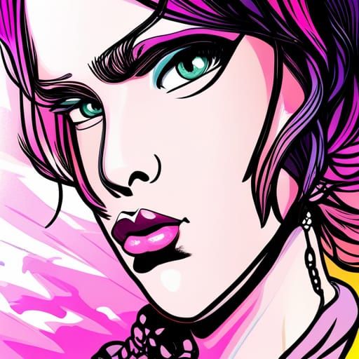 October Woman's Face in Manga Pop Art Style