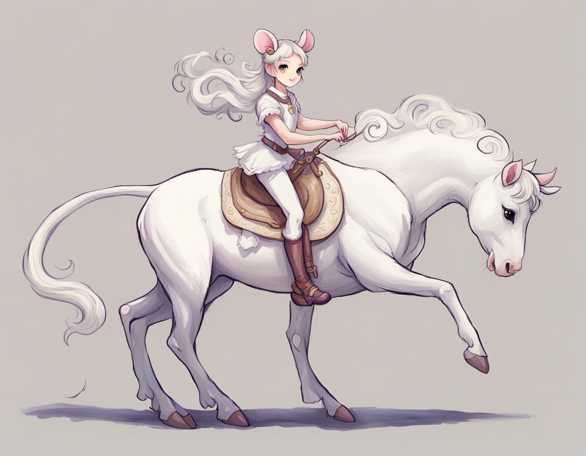 Girlish White Mouse Centaur in Fantasy Art