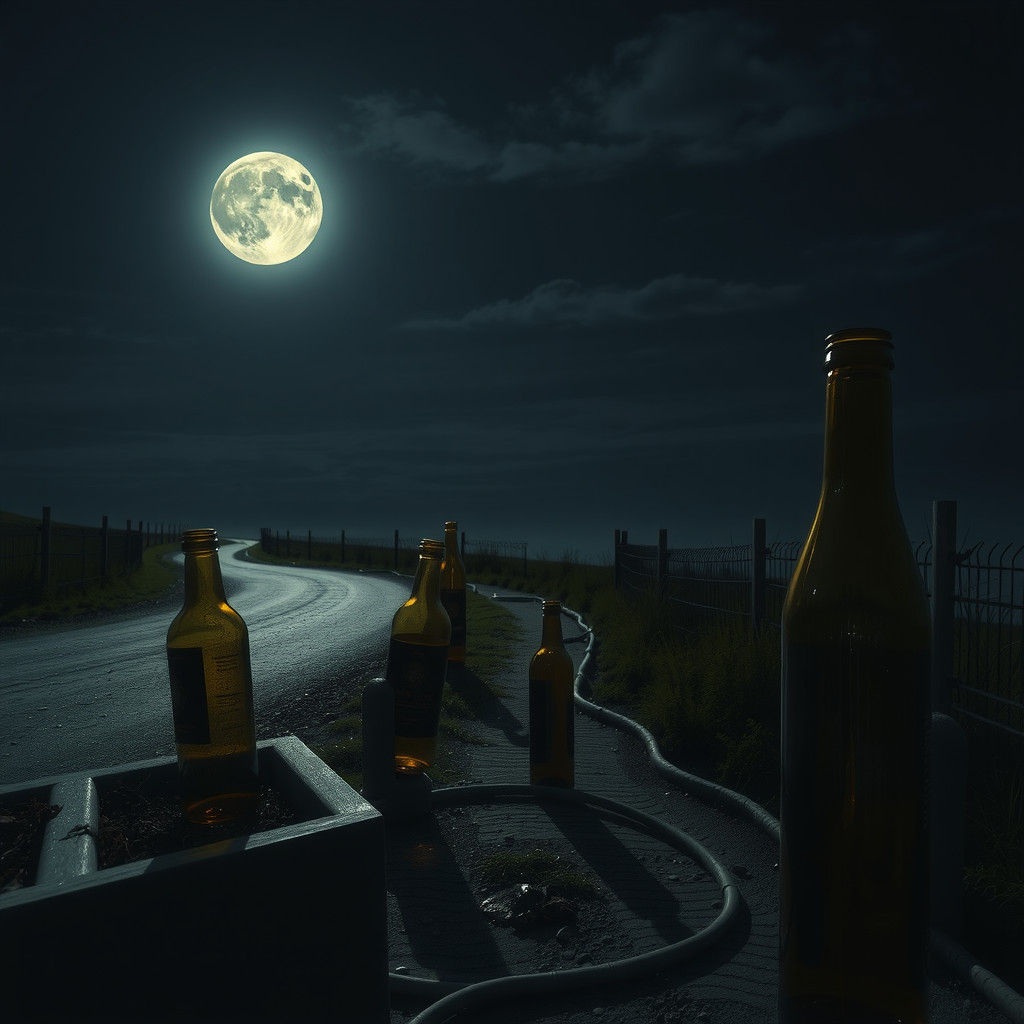 Moonlit Pathway Lined with Bottles