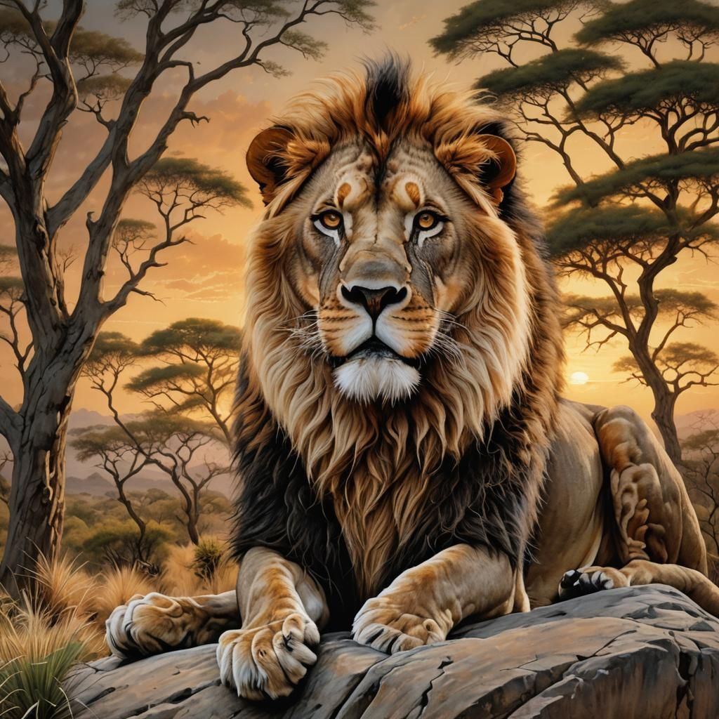 Majestic Lion in Detailed Realistic Wildlife Style