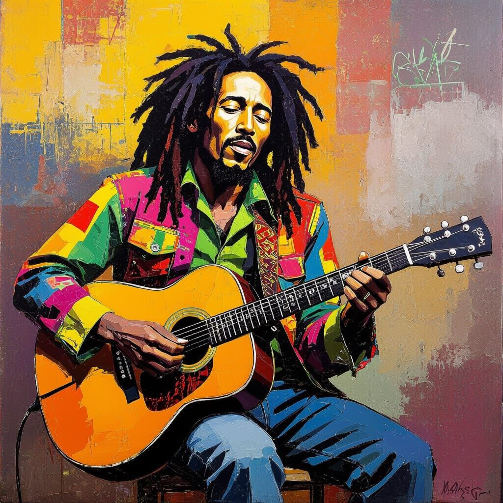 Bob Marley Portrait in Expressionist Style