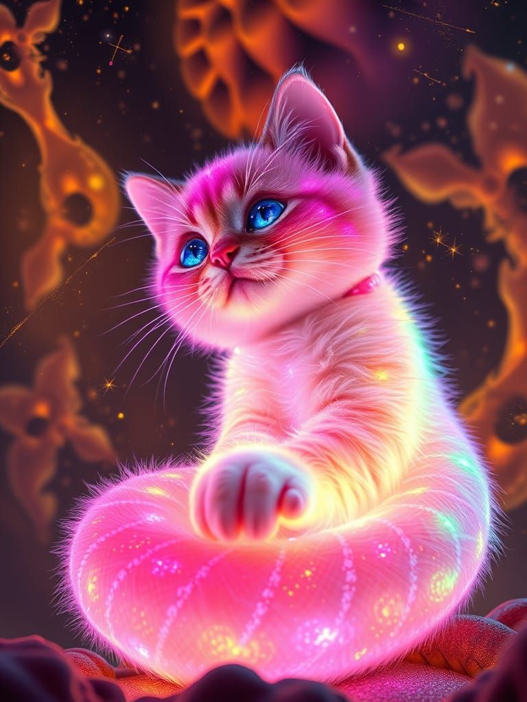 Celestial Kitten in Cosmic Dreamscape