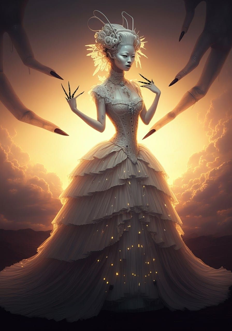 Ethereal Woman in Necromantic Sunset, Fantasy Art