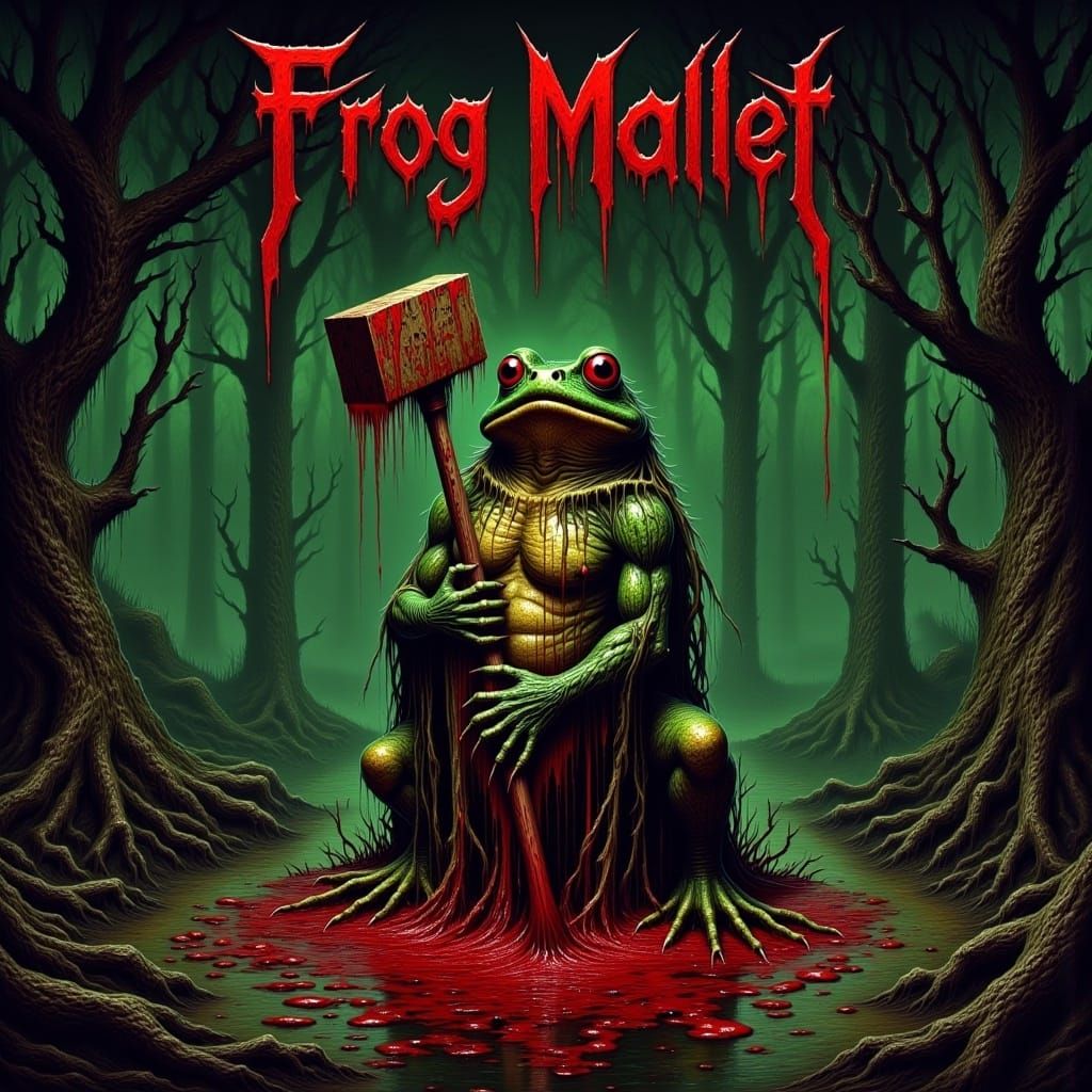 Barbarian Frog in Swamp: Death Metal Album Art