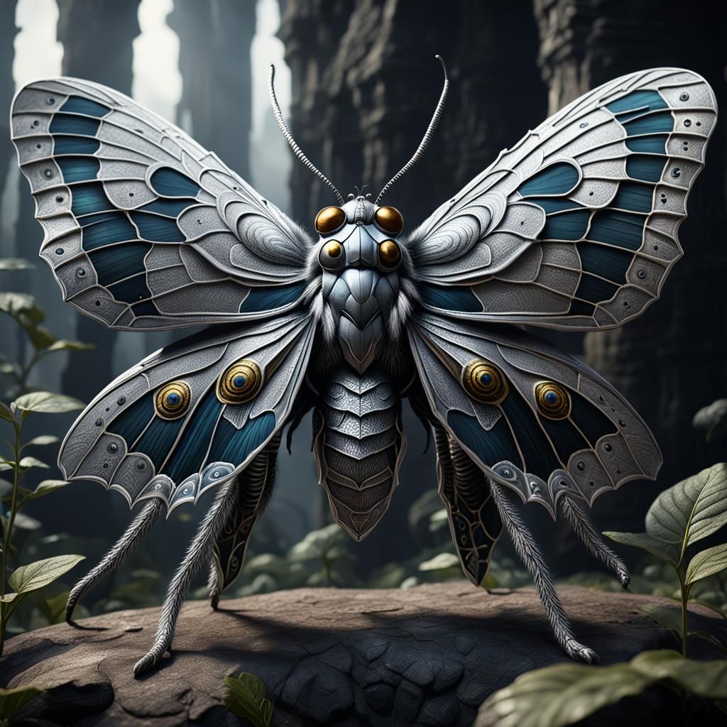 Detailed Black and Silver Goliath Moth