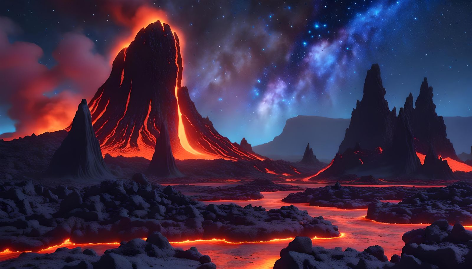 Extraterrestrial Lava World with Nebula in Digital Art
