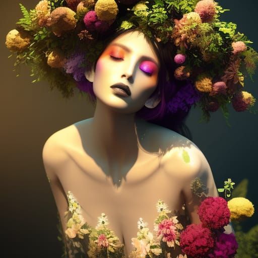 Surreal Portrait: Woman of Trees, Flowers, and Clouds