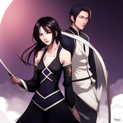 Lightning-Clad Figures Under Moonlit Sky