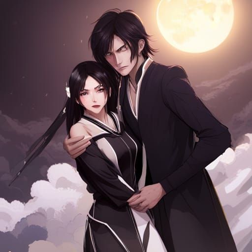 Lightning-Clad Figures with Moon and Butterfly