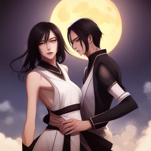 Lightning-Clad Figures with Moon and Butterfly Portrait