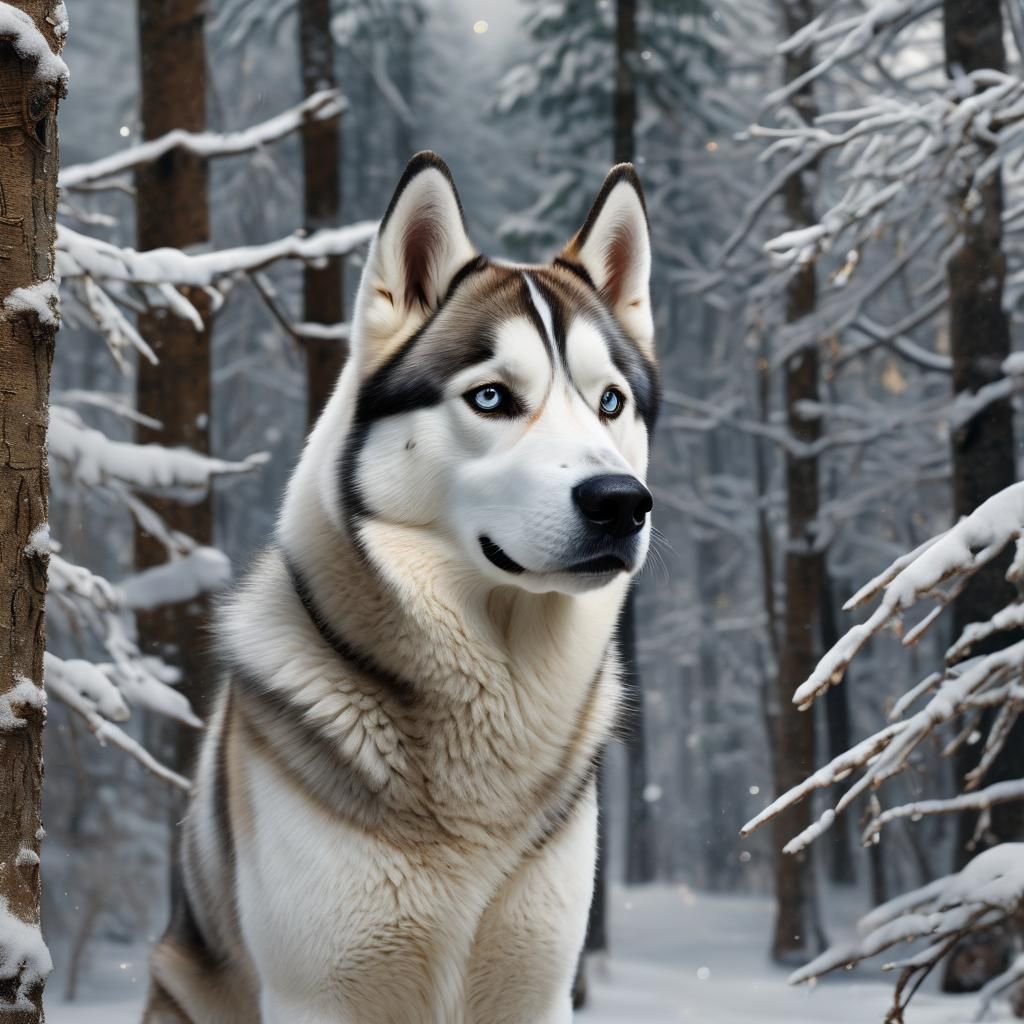 Majestic Siberian Husky in Vivid Winter Wonderland