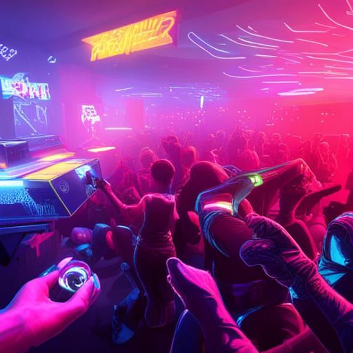 Cyberpunk Rave Party in Neon Style