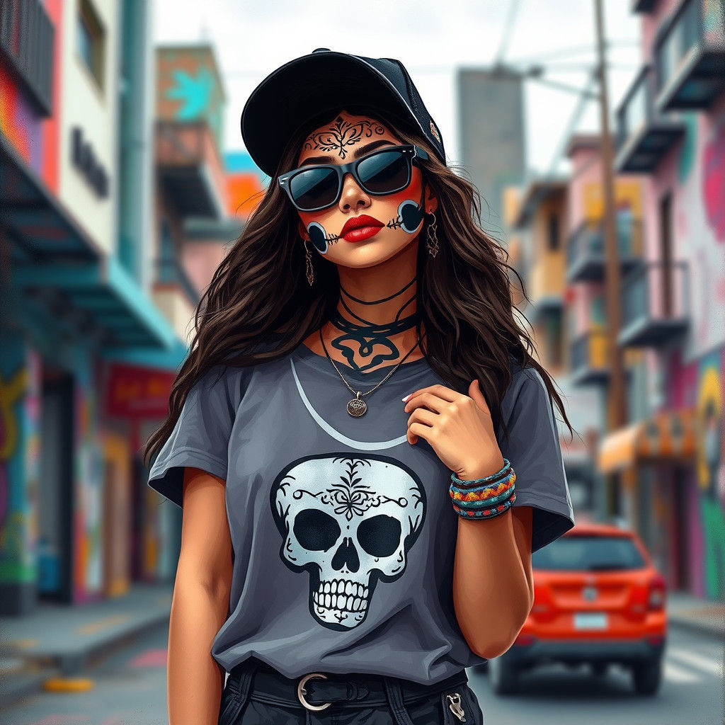 Urban Catrina with Graffiti Textures and Bold Colors