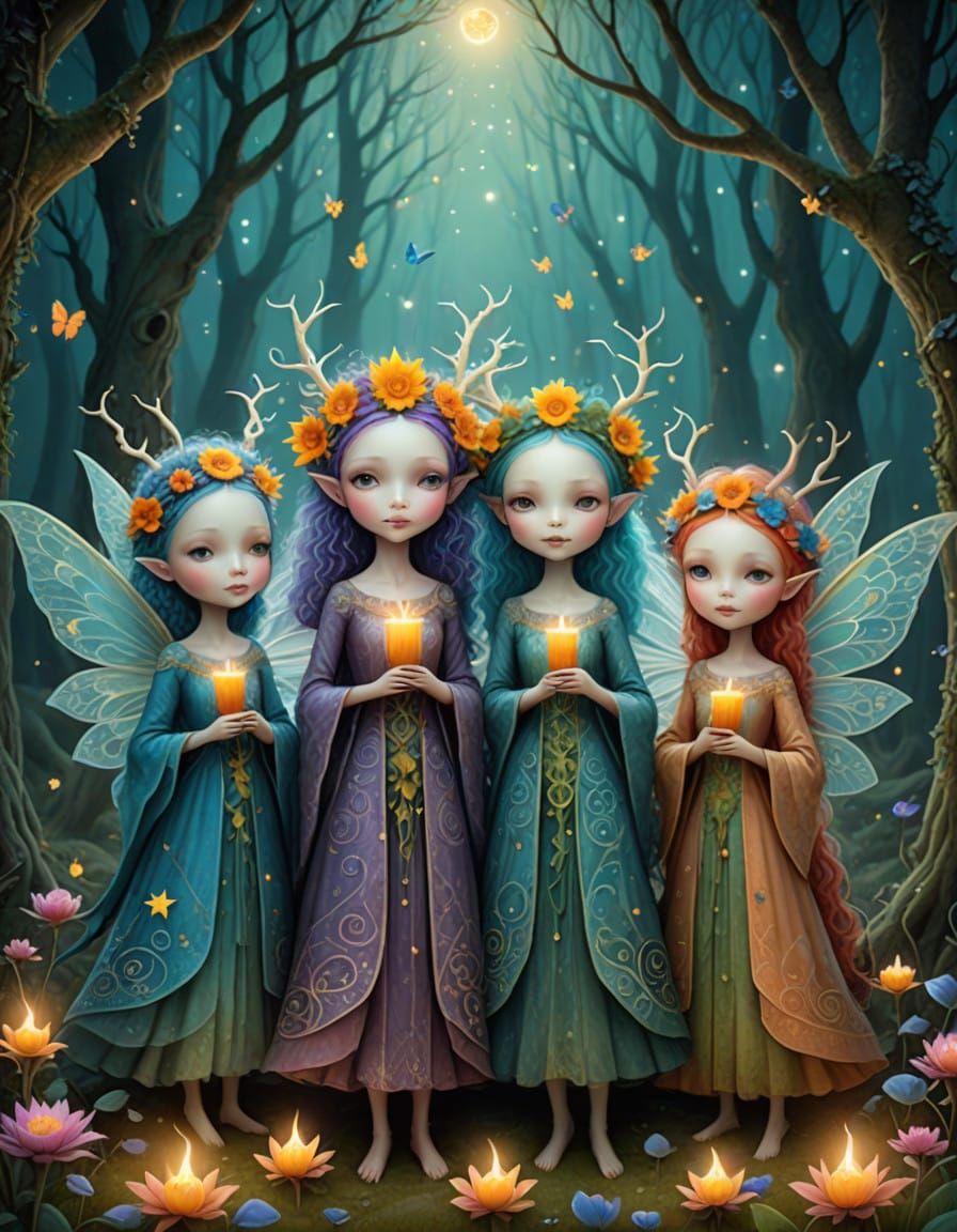 Whimsical Fae Solstice Celebration in Vibrant Colors