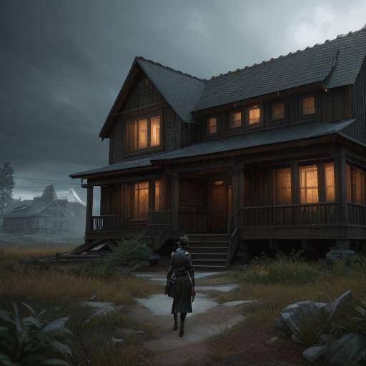 Determined Woman in Gloomy Evening: 3D Game Cinematic