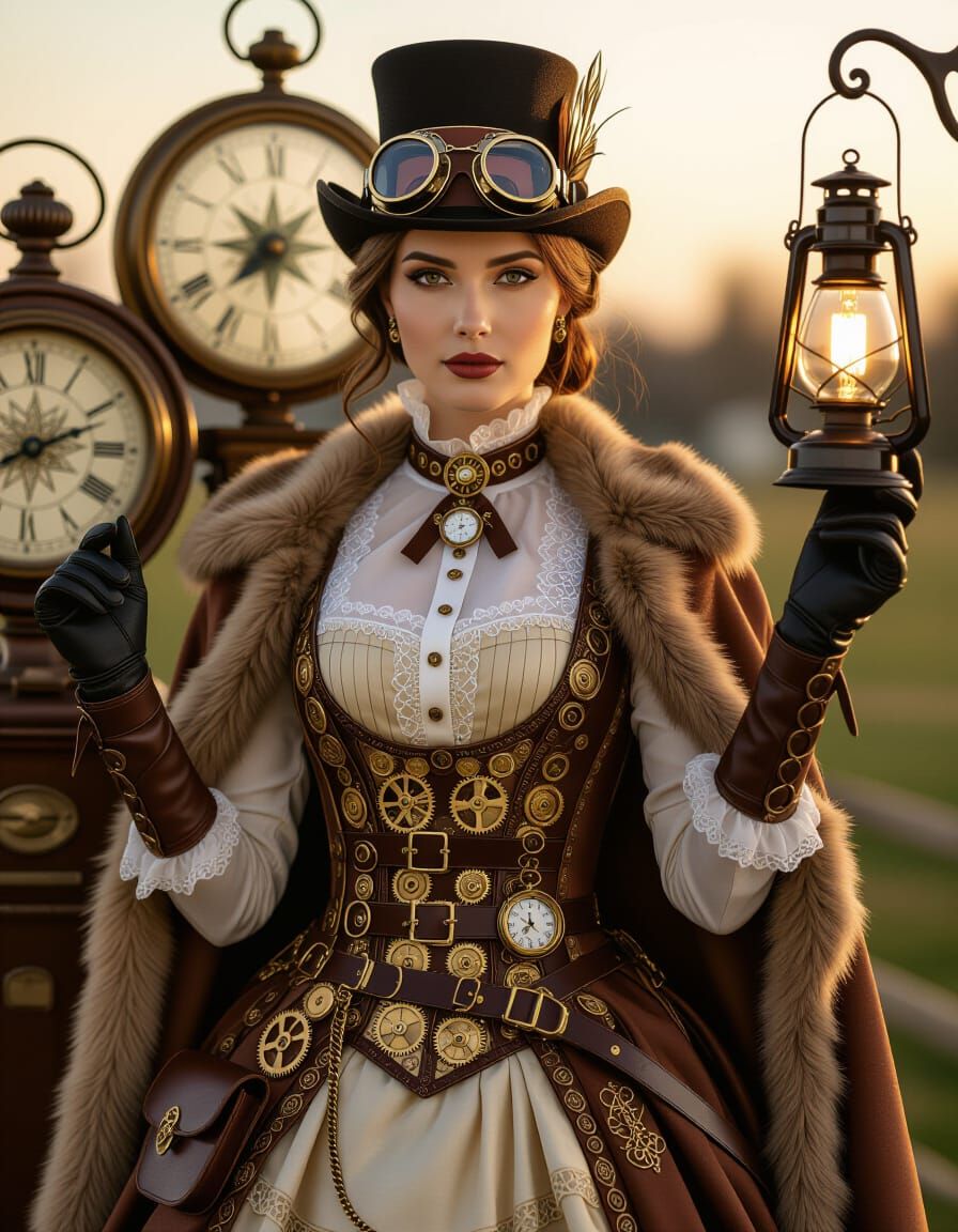 Attractive Steampunk Woman in Victorian Dress