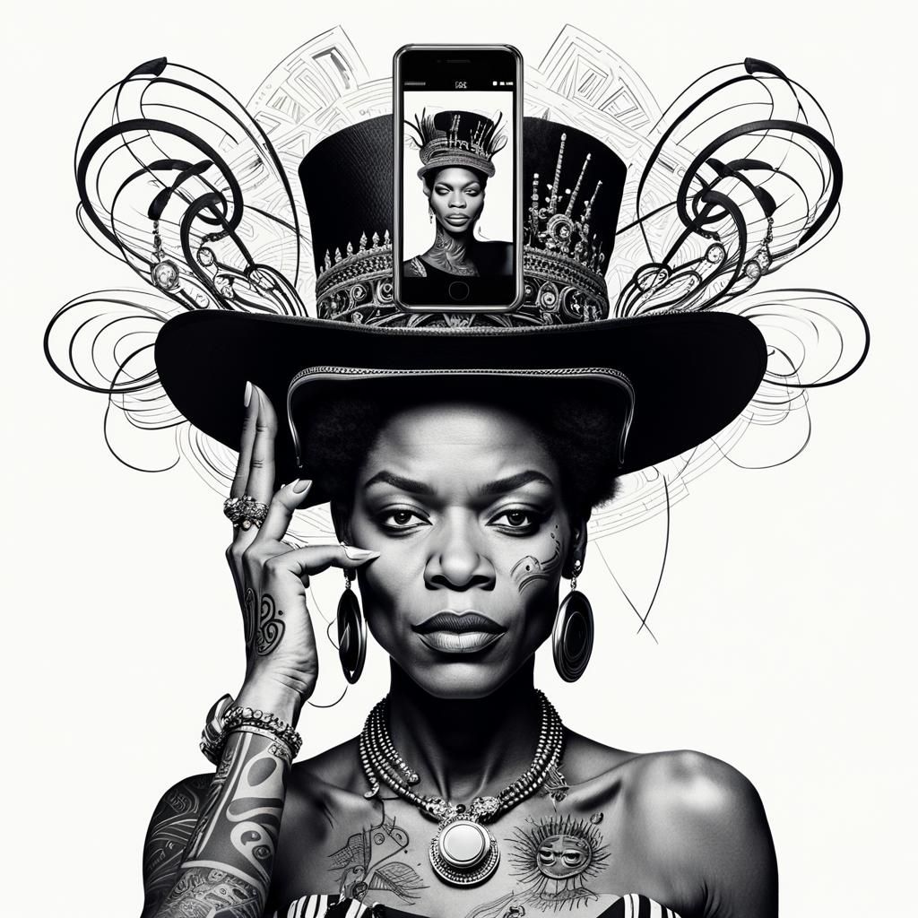 Abstract Woman with Smartphone in Basquiat Style