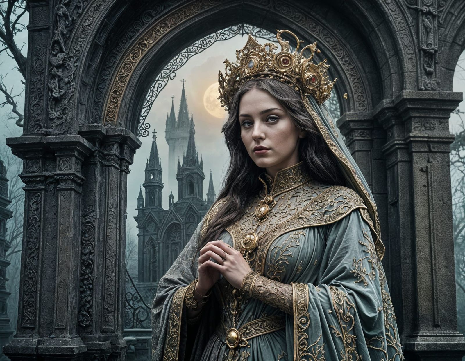 Gothic Victorian Cemetery Portrait in Dark Fantasy Art