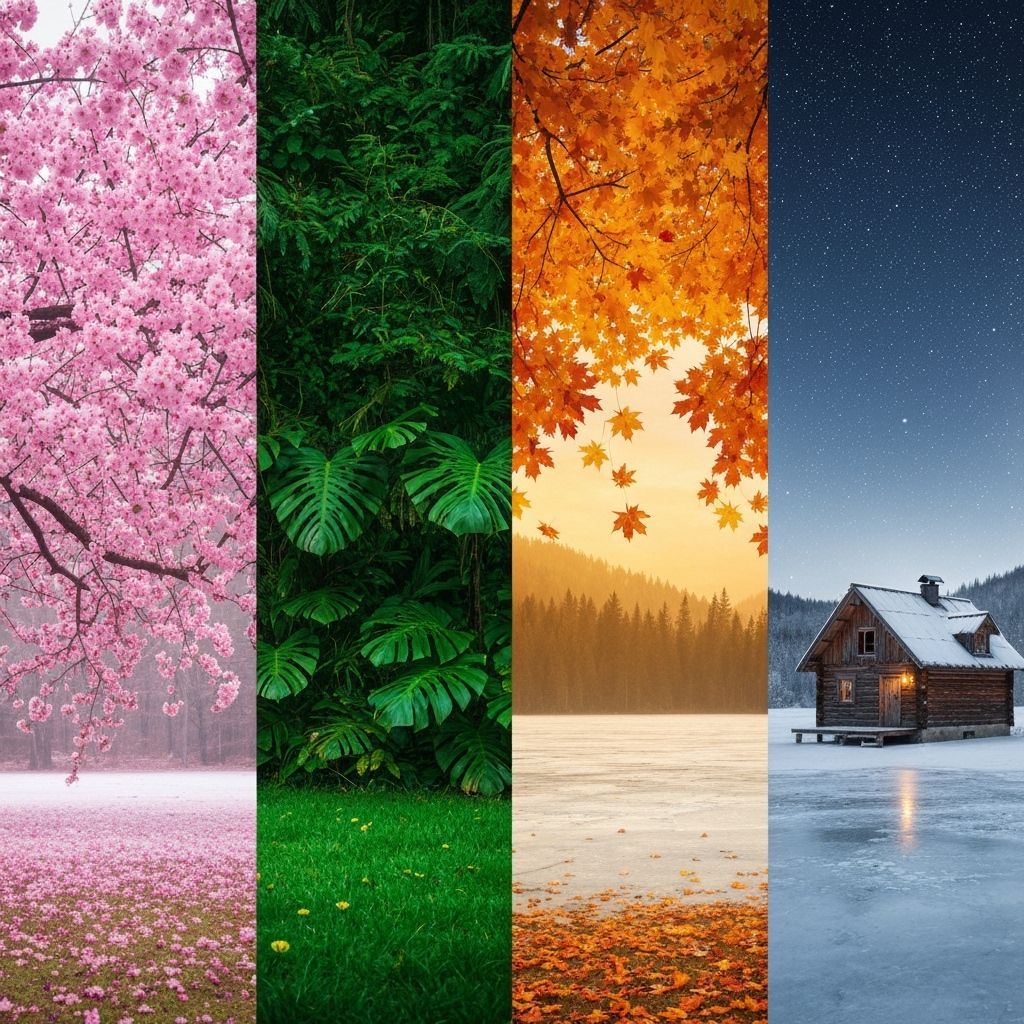 Four Seasons Panorama: Spring to Winter Landscape