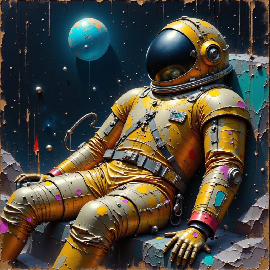 Astronaut in Metallic Spacesuit in Oil Painting Style