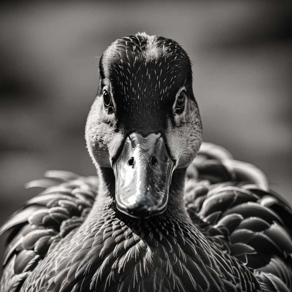 Striking Duck Portrait in Black and White Photography