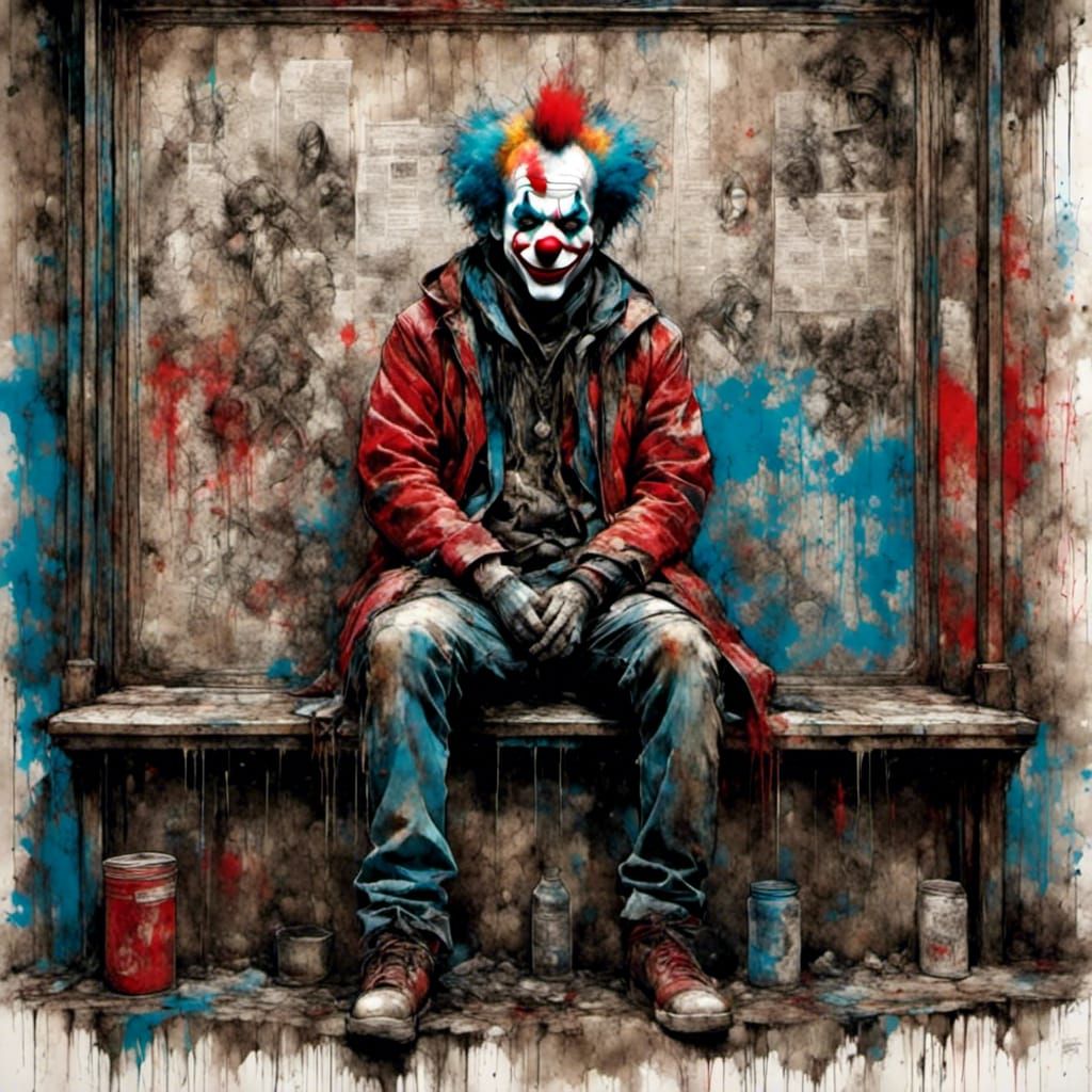 Clown at Bus Stop in Graffiti Art Style