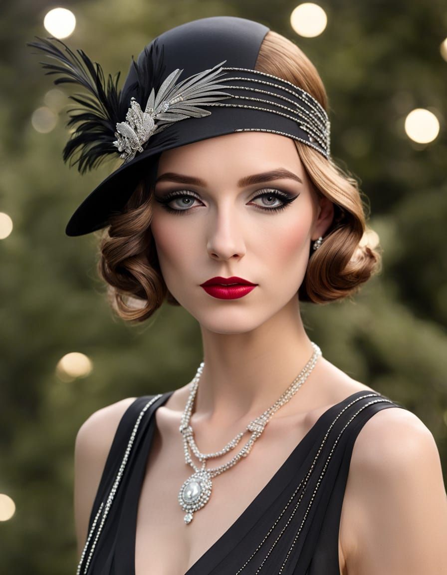 Agender Flapper Portrait in Geometric Style