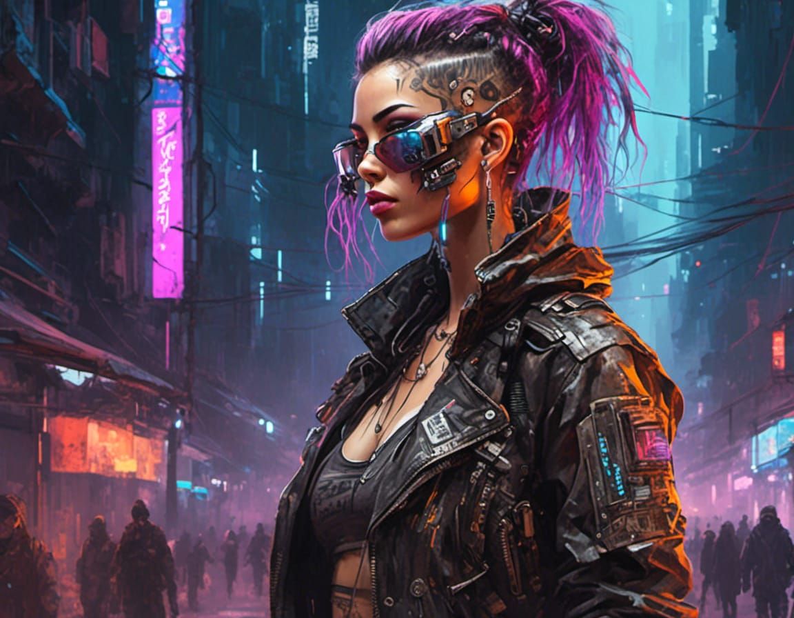 Cyberpunk Cyborg Bounty Hunter Portrait in Watercolor